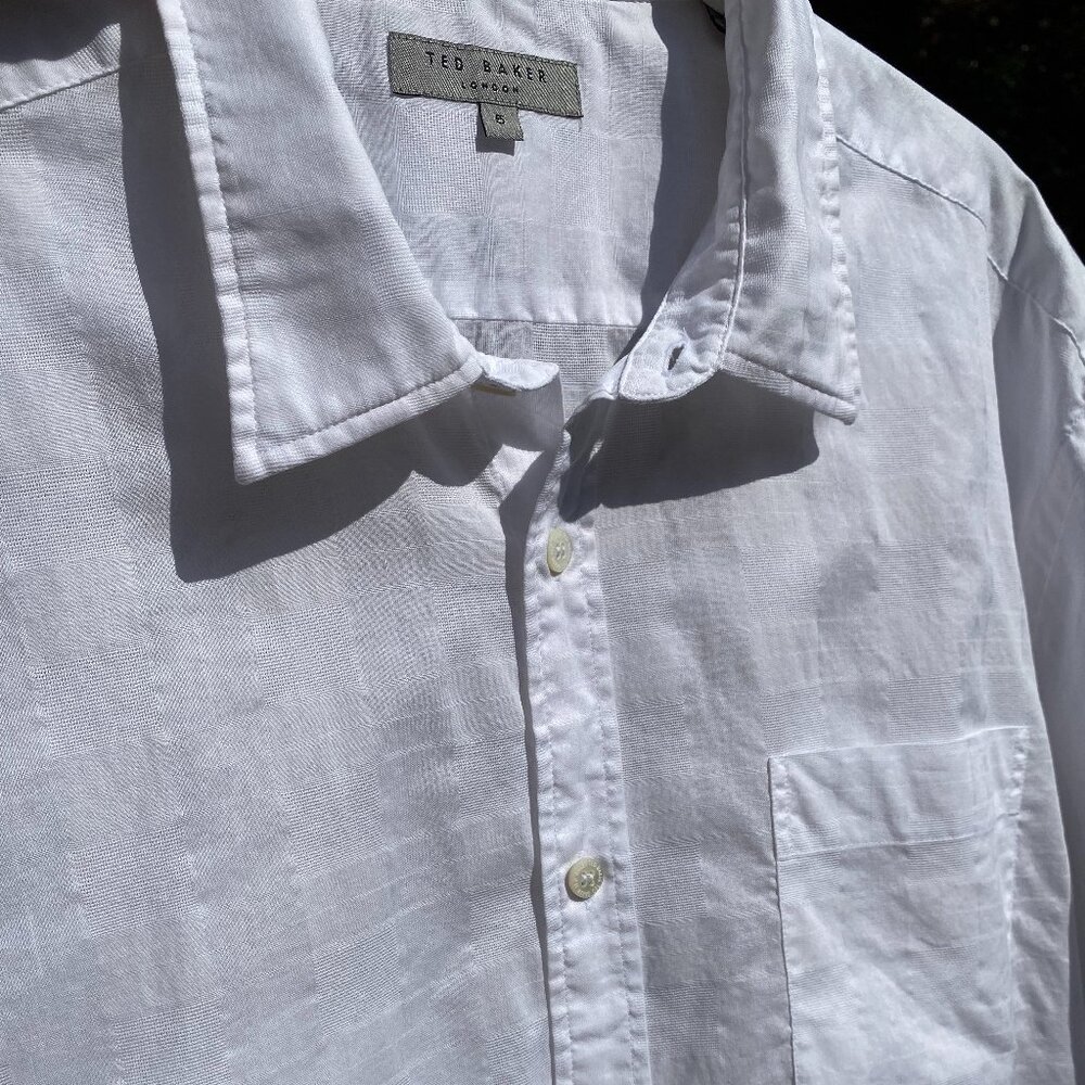 Ted Baker White 100% Cotton Short Sleeve Button Down Shirt - XL